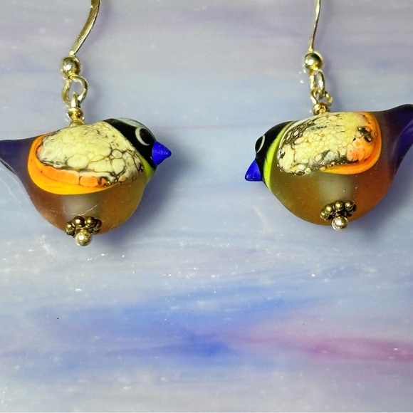 Handcrafted Glass Enamel Bird Earrings – Artisan Dangle Hand Painted 925 Silver - Picture 5 of 11